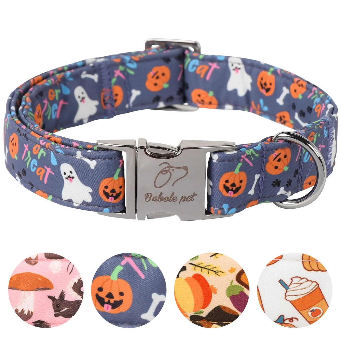 Fall Pumpkin Latte Themed Adjustable Heavy-Duty Small Dog Collar with Metal Buckle, XS Size