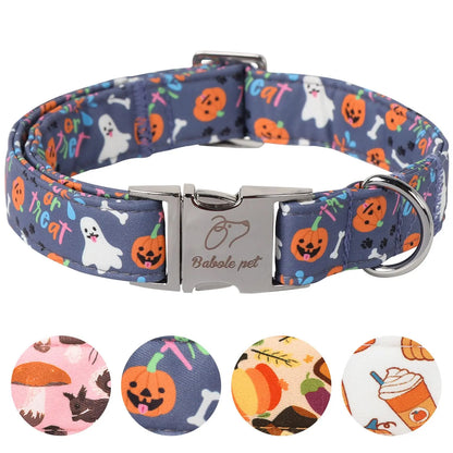 Fall Pumpkin Latte Themed Adjustable Heavy-Duty Small Dog Collar with Metal Buckle, XS Size
