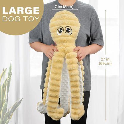Prime Pets Extra Large Plush Octopus Dog Toy - 27” Crinkle Squeaky Chew Toy for Large Dogs, Ideal for Tug of War, Yellow