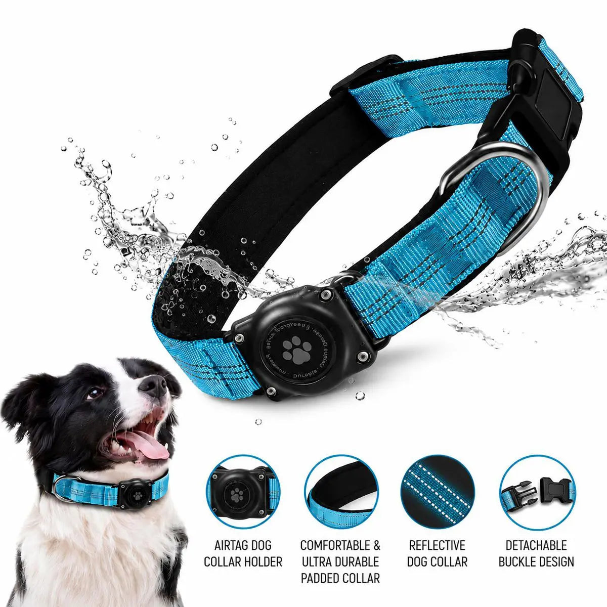 Heavy-Duty Tactical Dog Collar with Integrated Anti-Lost Airtag Holder | 100% Waterproof, Padded, and Reflective for Medium to Large Dogs