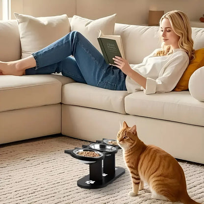 Elevated Pet Feeder with 15-Degree Tilted Bowls and Adjustable Height for Enhanced Comfort in Feeding