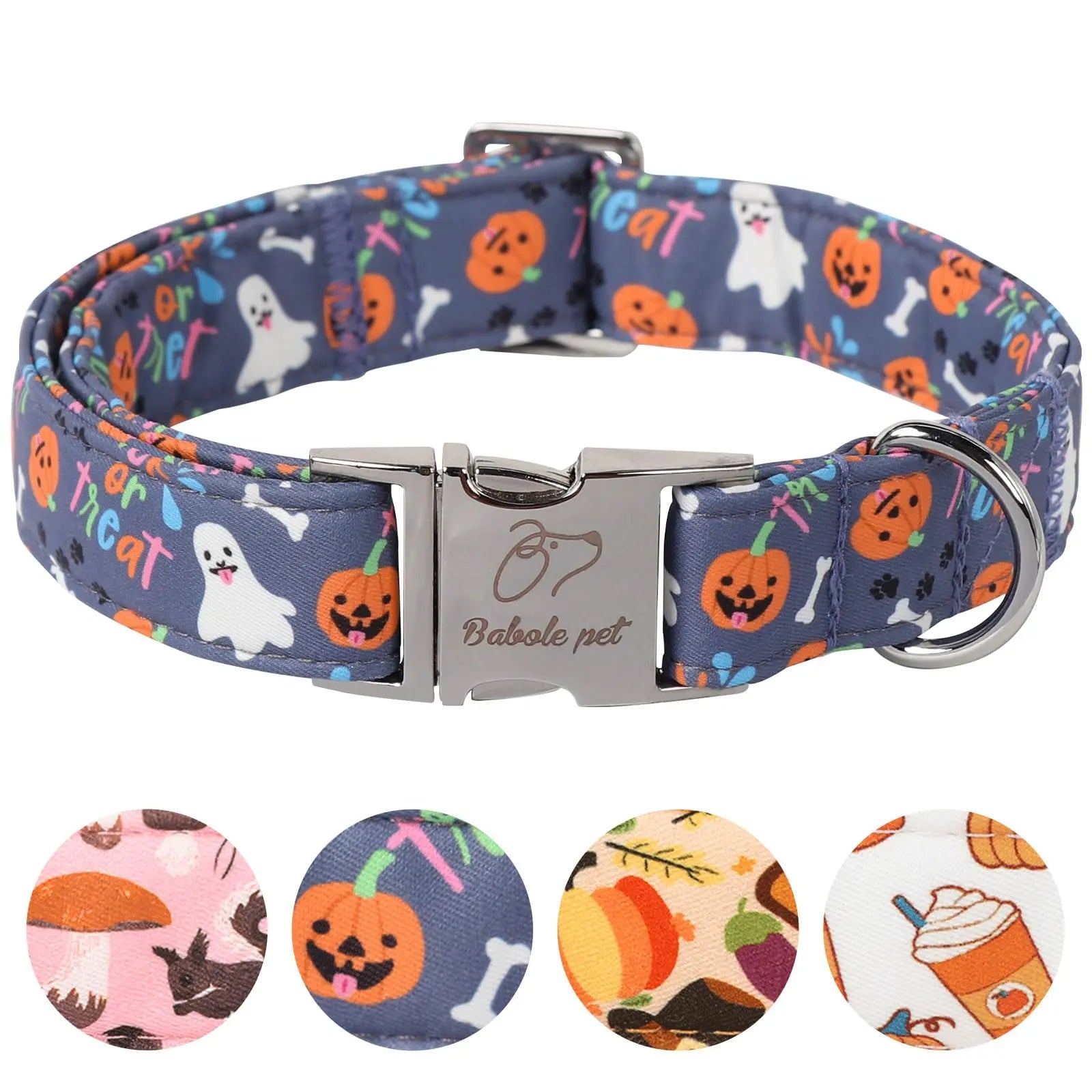 Fall Pumpkin Latte Themed Adjustable Heavy-Duty Small Dog Collar with Metal Buckle, XS Size
