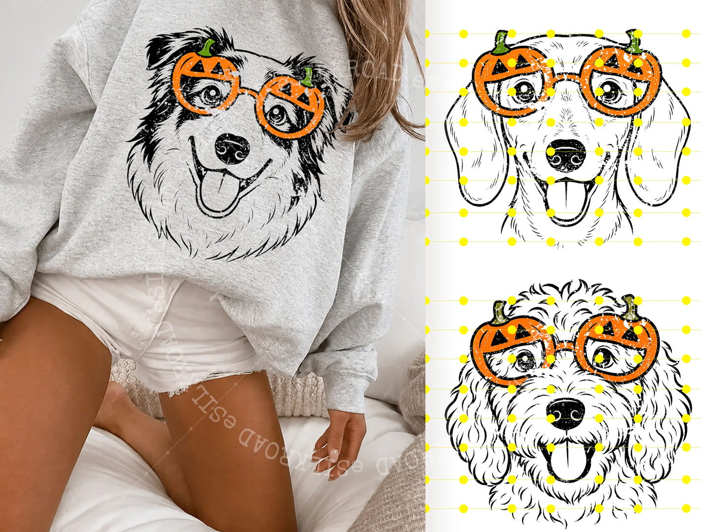 Customizable Halloween Sweatshirt Featuring 50+ Dog Breeds, Humorous Spooky Puppy Graphic Tee, Trick-or-Treat Dog Lover T-Shirt, Unisex Design in Ash Grey - AL