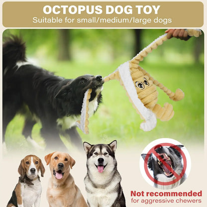 Prime Pets Extra Large Plush Octopus Dog Toy - 27” Crinkle Squeaky Chew Toy for Large Dogs, Ideal for Tug of War, Yellow