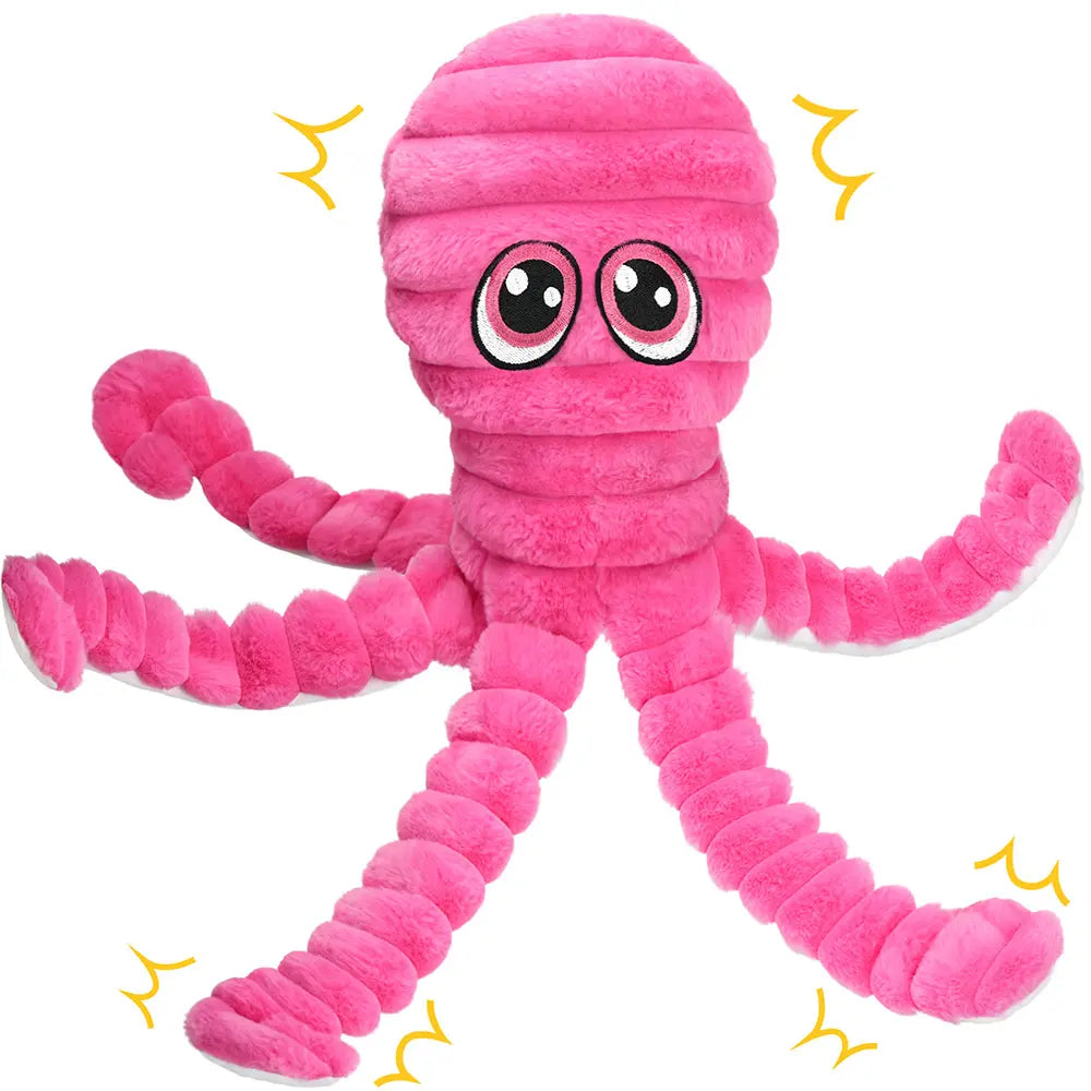 Prime Pets Extra Large Plush Octopus Dog Toy - 27” Crinkle Squeaky Chew Toy for Large Dogs, Ideal for Tug of War, Yellow