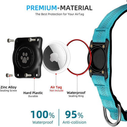 Heavy-Duty Tactical Dog Collar with Integrated Anti-Lost Airtag Holder | 100% Waterproof, Padded, and Reflective for Medium to Large Dogs