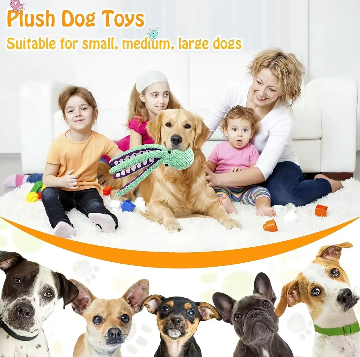 Premium Plush Squeaky Dog Toy for Dogs of All Sizes - Interactive Soft Fabric Chew Toy for Boredom Relief and Indoor Play - MRWJ