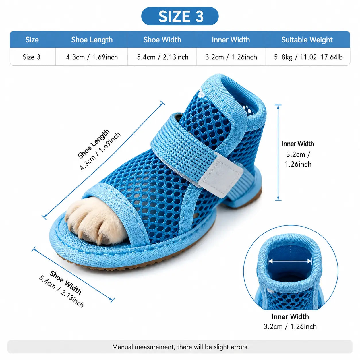 Breathable Mesh Dog Shoes - Set of 4, Anti-Slip Adjustable Strap Lightweight Paw Protectors for Summer Outdoor Activities
