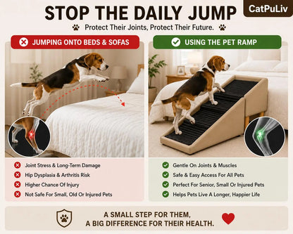 Wood and Leather Folding Dog Safety Ramp and Ottoman - Durable Non-Slip Design for Injury Prevention, Ideal for Senior and Injured Dogs, Perfect for Poodles