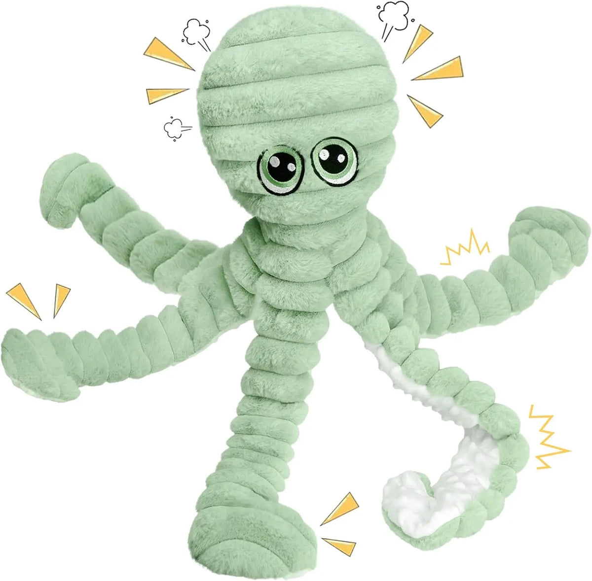 Prime Pets Extra Large Plush Octopus Dog Toy - 27” Crinkle Squeaky Chew Toy for Large Dogs, Ideal for Tug of War, Yellow