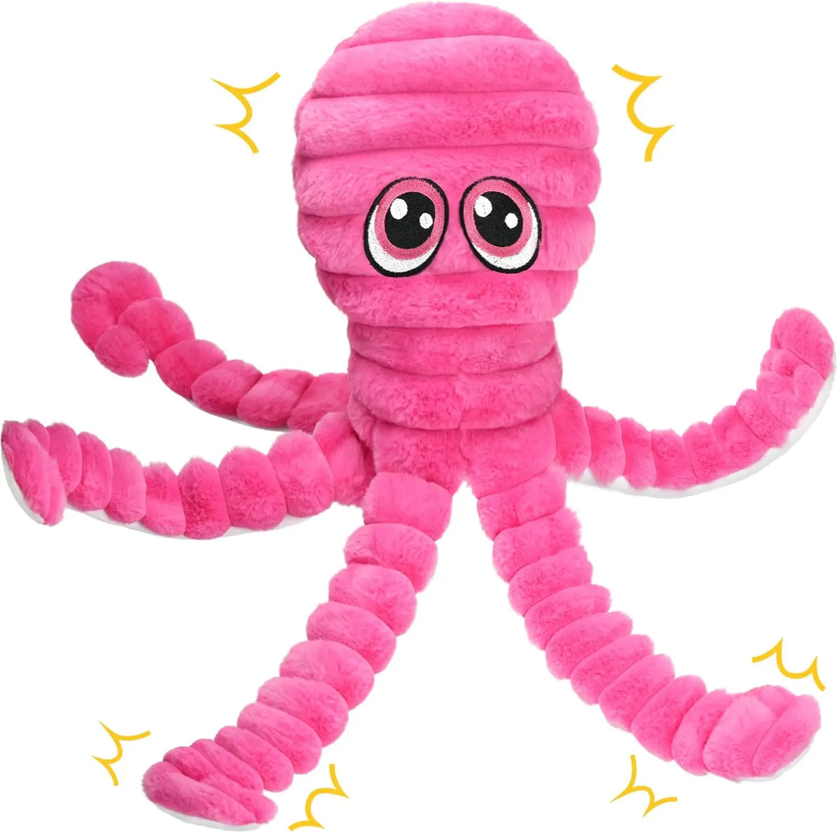 Prime Pets Extra Large Plush Octopus Dog Toy - 27” Crinkle Squeaky Chew Toy for Large Dogs, Ideal for Tug of War, Yellow