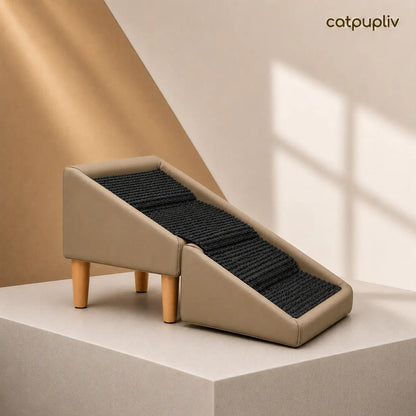 Wood and Leather Folding Dog Safety Ramp and Ottoman - Durable Non-Slip Design for Injury Prevention, Ideal for Senior and Injured Dogs, Perfect for Poodles