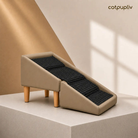 Wood and Leather Folding Dog Safety Ramp and Ottoman - Durable Non-Slip Design for Injury Prevention, Ideal for Senior and Injured Dogs, Perfect for Poodles