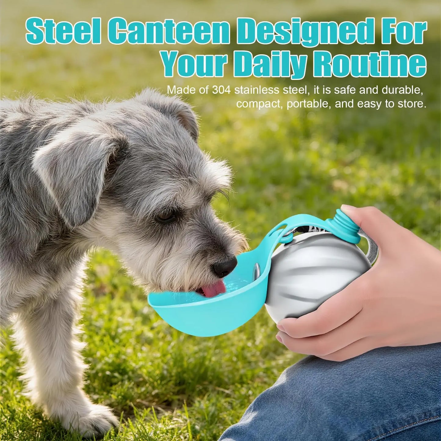 Lumikata 2-in-1 Portable Dog Water Bottle and Bowl, 10oz Stainless Steel Leak-Proof Tumbler for Dogs, Ideal for Walks and Travel