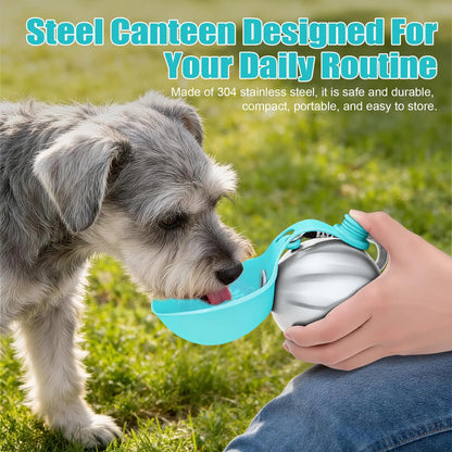 Lumikata 2-in-1 Portable Dog Water Bottle and Bowl, 10oz Stainless Steel Leak-Proof Tumbler for Dogs, Ideal for Walks and Travel