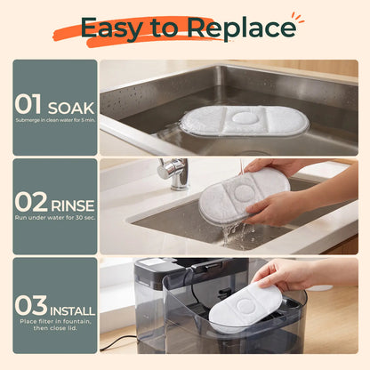 VEWO 6-Pack Replacement Filters for 11L Dog Water Fountain - Activated Carbon Filters with Filter and Pump Sponges, Compatible with VEWO Large Dog Water Fountain