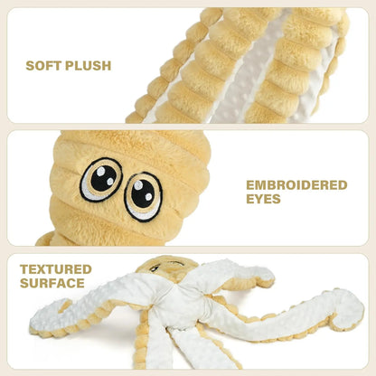 Prime Pets Extra Large Plush Octopus Dog Toy - 27” Crinkle Squeaky Chew Toy for Large Dogs, Ideal for Tug of War, Yellow