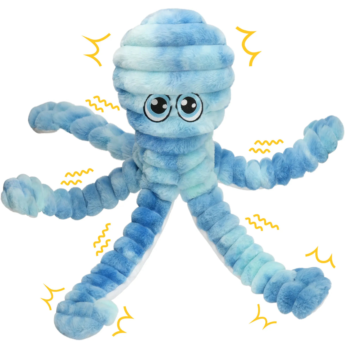 Prime Pets Extra Large Plush Octopus Dog Toy - 27” Crinkle Squeaky Chew Toy for Large Dogs, Ideal for Tug of War, Yellow