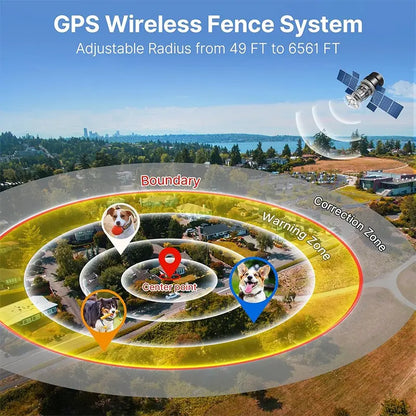 Wireless GPS Outdoor Dog Fence System with Perimeter Collar Training, IPX7 Waterproof, Beep, Vibration, and Shock Correction Features