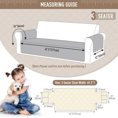 TAOCOCO Waterproof Pet Couch Cover with Non-Slip Backing, Washable Sofa Protector and Slipcover for 3-Cushion Sofas with Side Pocket