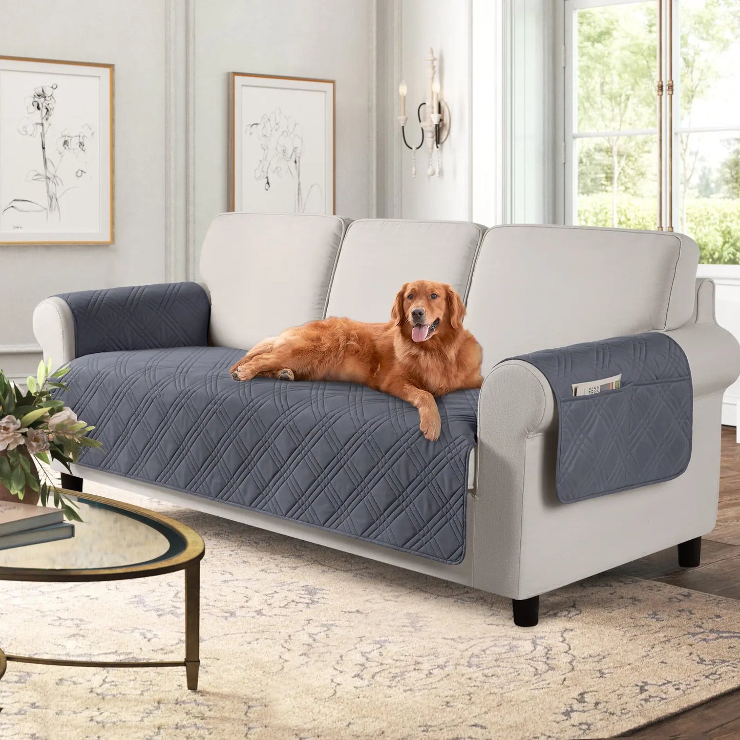 TAOCOCO Waterproof Pet Couch Cover with Non-Slip Backing, Washable Sofa Protector and Slipcover for 3-Cushion Sofas with Side Pocket