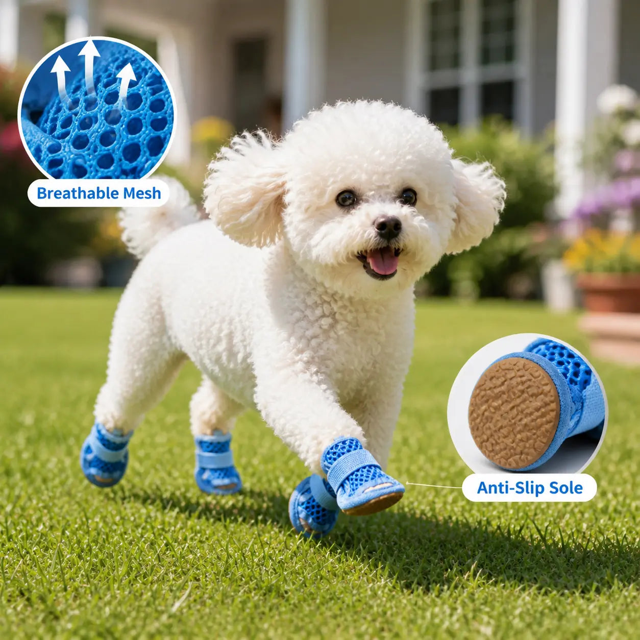 Breathable Mesh Dog Shoes - Set of 4, Anti-Slip Adjustable Strap Lightweight Paw Protectors for Summer Outdoor Activities