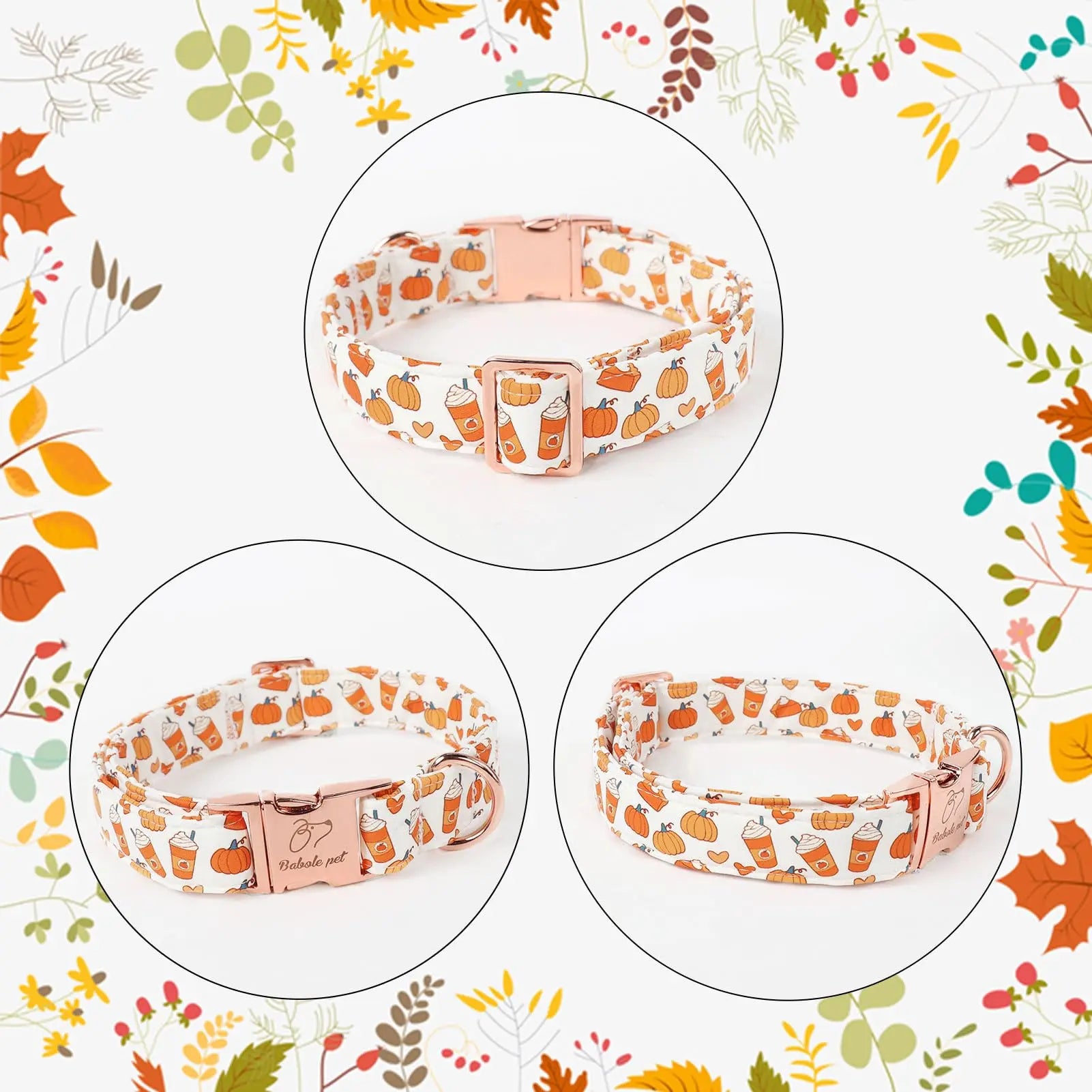 Fall Pumpkin Latte Themed Adjustable Heavy-Duty Small Dog Collar with Metal Buckle, XS Size