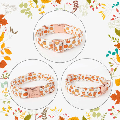 Fall Pumpkin Latte Themed Adjustable Heavy-Duty Small Dog Collar with Metal Buckle, XS Size