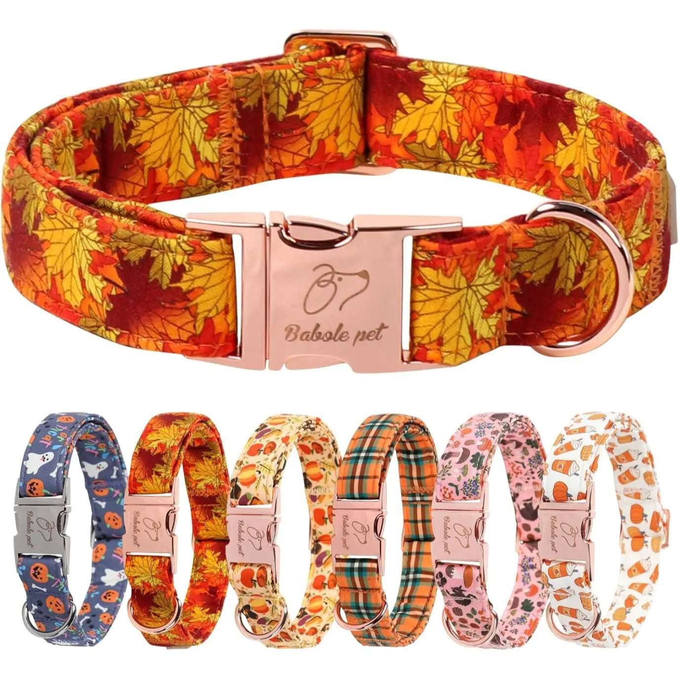 Fall Pumpkin Latte Themed Adjustable Heavy-Duty Small Dog Collar with Metal Buckle, XS Size