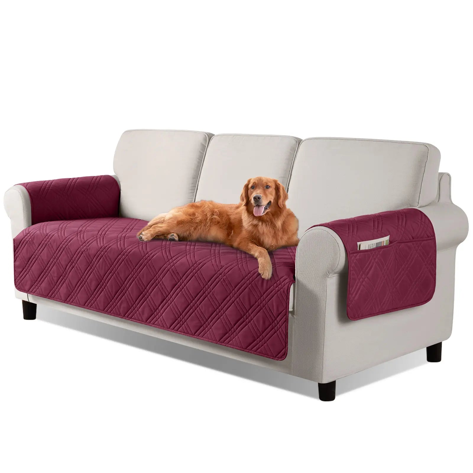 TAOCOCO Waterproof Pet Couch Cover with Non-Slip Backing, Washable Sofa Protector and Slipcover for 3-Cushion Sofas with Side Pocket