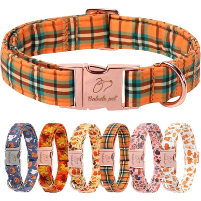 Fall Pumpkin Latte Themed Adjustable Heavy-Duty Small Dog Collar with Metal Buckle, XS Size
