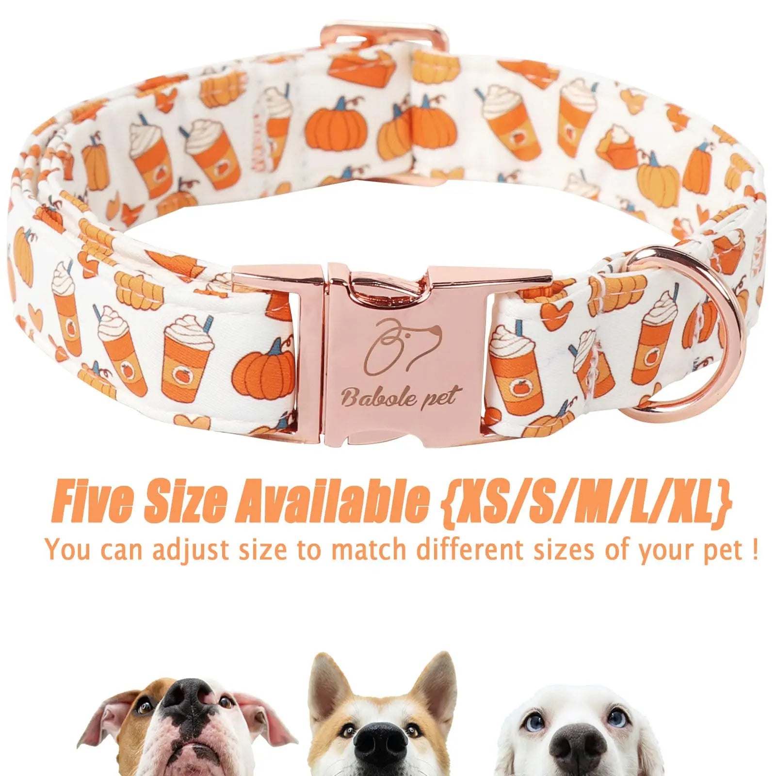 Fall Pumpkin Latte Themed Adjustable Heavy-Duty Small Dog Collar with Metal Buckle, XS Size