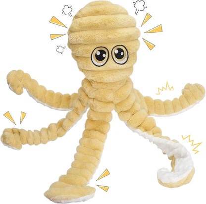 Prime Pets Extra Large Plush Octopus Dog Toy - 27” Crinkle Squeaky Chew Toy for Large Dogs, Ideal for Tug of War, Yellow