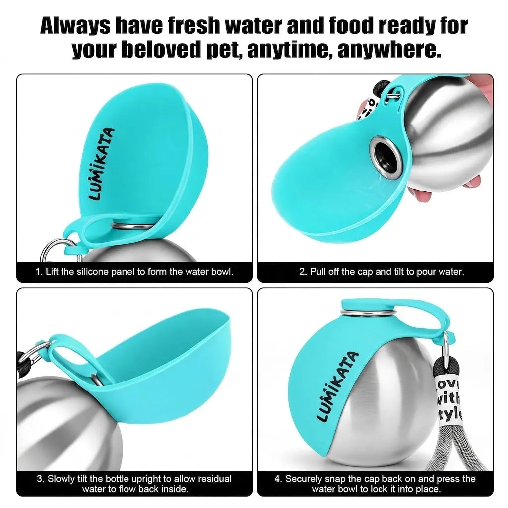 Lumikata 2-in-1 Portable Dog Water Bottle and Bowl, 10oz Stainless Steel Leak-Proof Tumbler for Dogs, Ideal for Walks and Travel