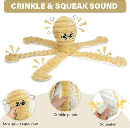 Prime Pets Extra Large Plush Octopus Dog Toy - 27” Crinkle Squeaky Chew Toy for Large Dogs, Ideal for Tug of War, Yellow